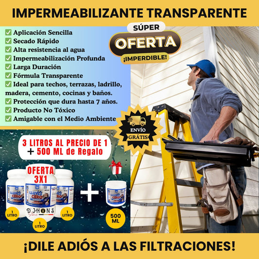 Lluvia Cero de 1 Lt. 🔥GRAN OFERTA 3 Litros + 500 ML de Regalo🔥 | Impermeabilizante Transparente ®